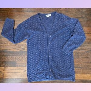 Vintage Y2K Crochet Look Boho Cotton Cardigan Elongated Pearl Knit Size S